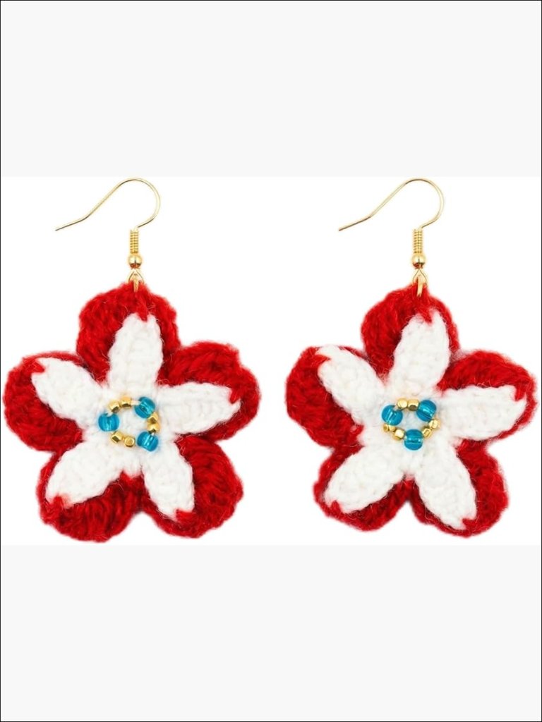 Handmade Crochet Flower Earrings, 18k-Gold-Plated Sterling Silver Hooks,